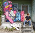 Giant Easter bunny crashes on porch in Westwego -- artist Josh Wingerter strikes again