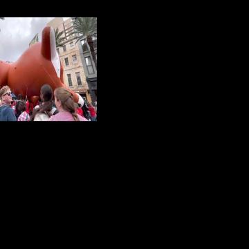 Rudolph the Red-Nosed Reindeer parade balloon does the limbo ...