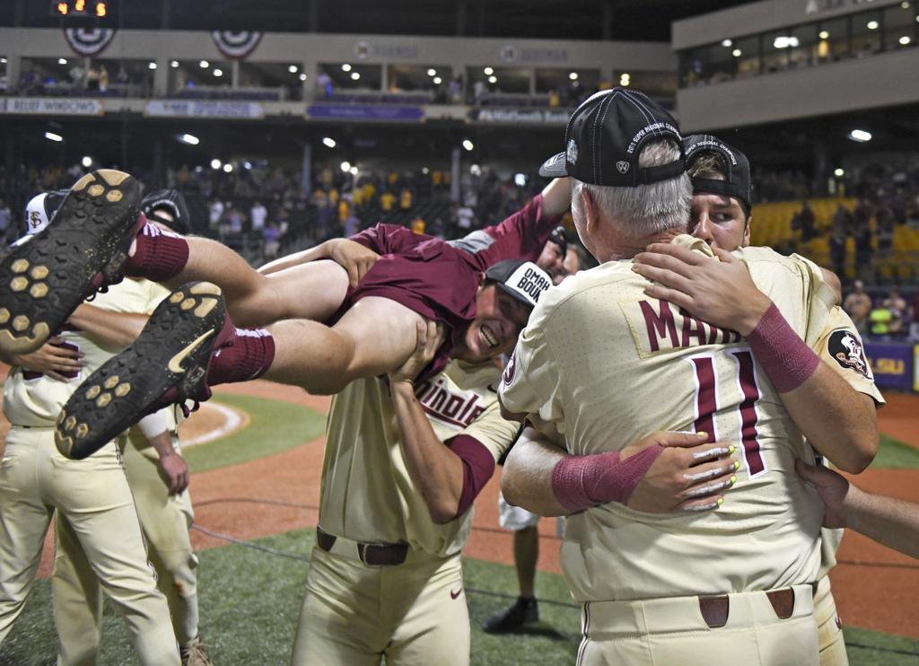 Photos: Dog-piling Florida State celebrates on LSU's home field, punches  ticket to Omaha, Photos