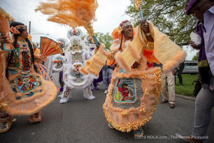 Mardi Gras Indians meander through Central City in New Orleans on Super Sunday 2019