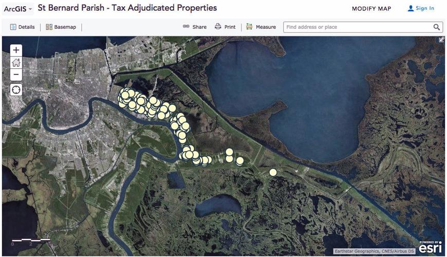 Map of St. Bernard's nearly 300 taxadjudicated properties up for