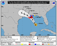 Forecast track for Hurricane Marco at 1 p.m. Sunday