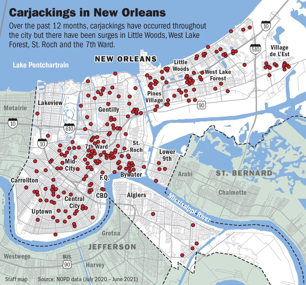 Carjackings in New Orleans are the worst in a decade. This map shows the trouble spots. Crime