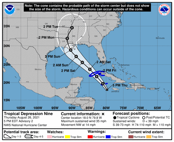 Tropical Storm Ida track, Aug. 26, 2021, 4 p.m.