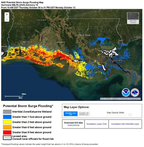Potential storm surge heights for Hurricane Delta | | nola.com