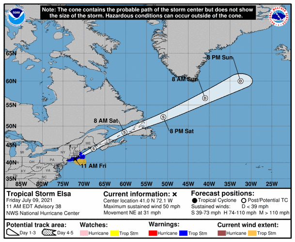 Tropical Storm Elsa soaks NYC as it races up East Coast: See track ...