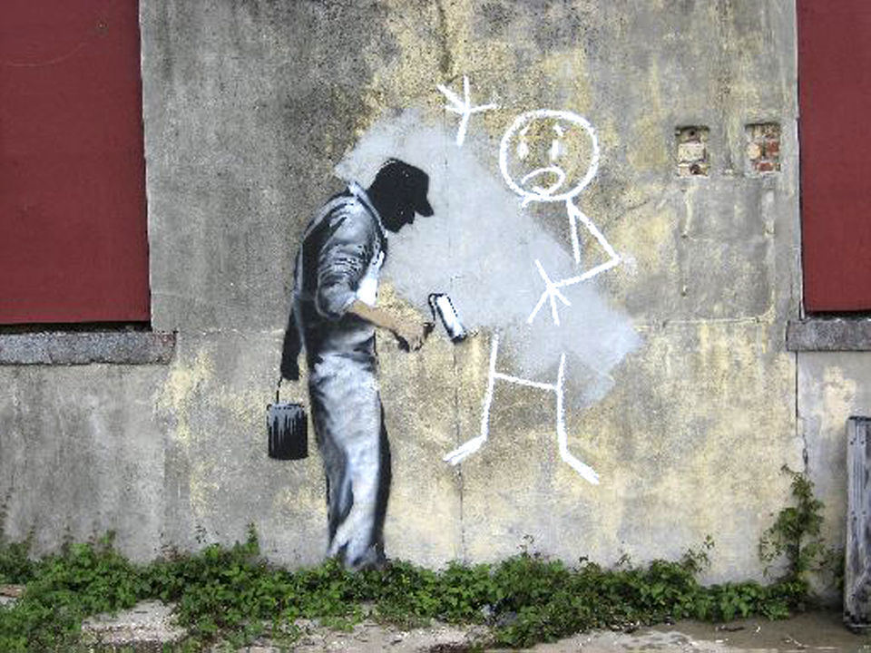 絵画 contradiction graffiti streetart Banksy Banksy New Orleans graffiti painting cut out and trucked off