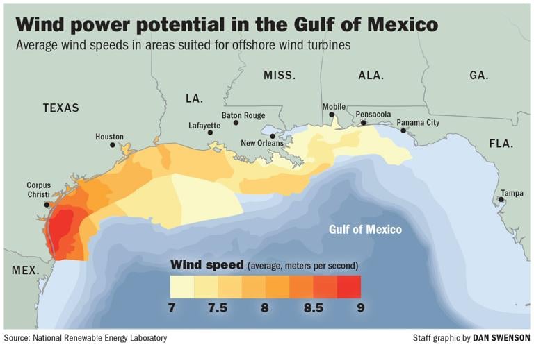 Gulf of Mexico wind power potential map