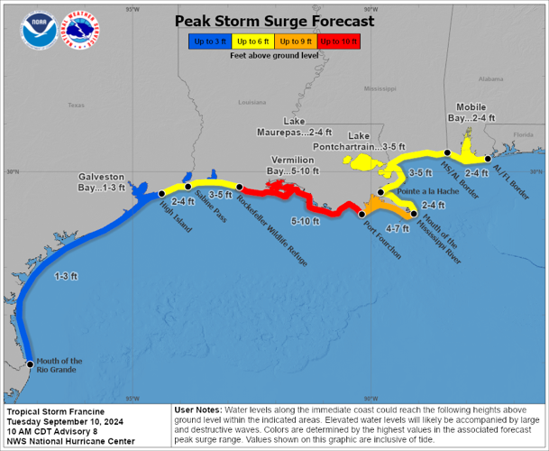 Tropical Storm Francine track to Louisiana shifts east Hurricane Center
