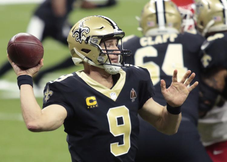 New Orleans Saints quarterback Drew Brees (9) throws a pass during the first half of an NFL game against the Kansas City Chiefs at the Mercedes-Benz Superdome in New Orleans