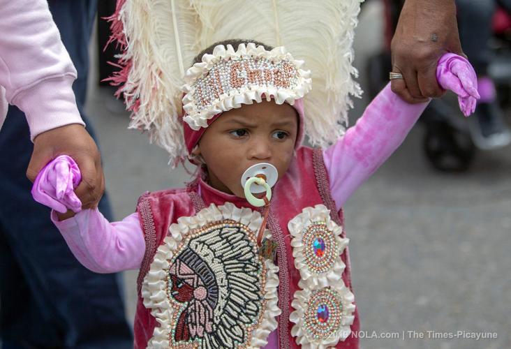 Mardi Gras Indians meander through Central City in New Orleans on Super Sunday 2019