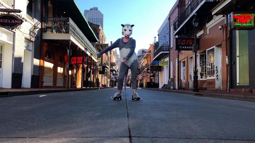 The Flossin' Possum, also known as Lady Walker, appears on Bourbon Street
