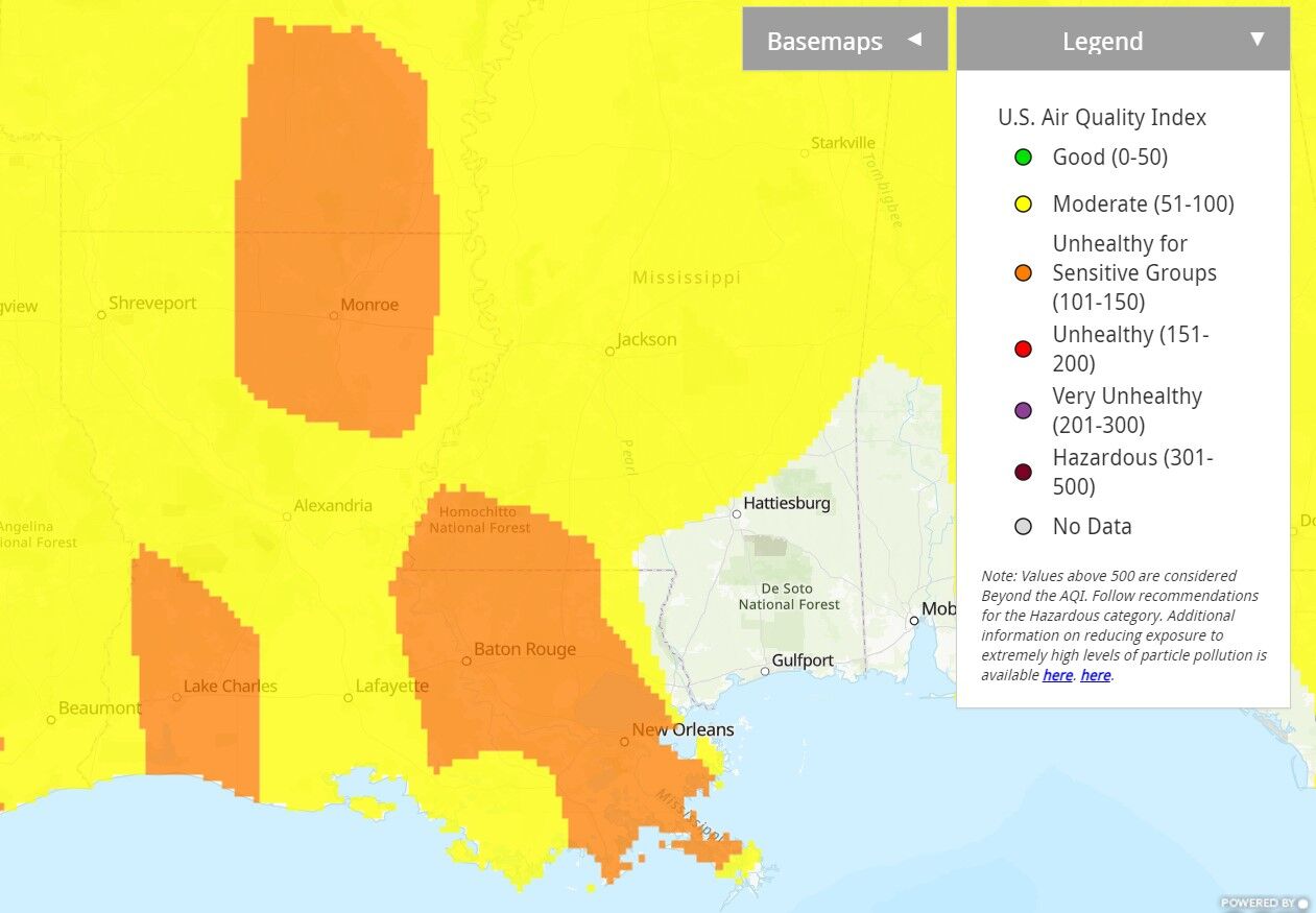 Thursday air quality alerts for NO BR Lake Charles Monroe