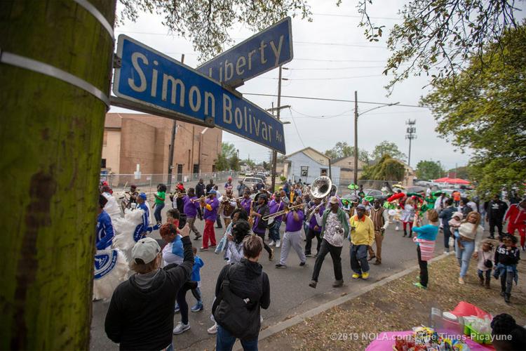 Mardi Gras Indians meander through Central City in New Orleans on Super Sunday 2019