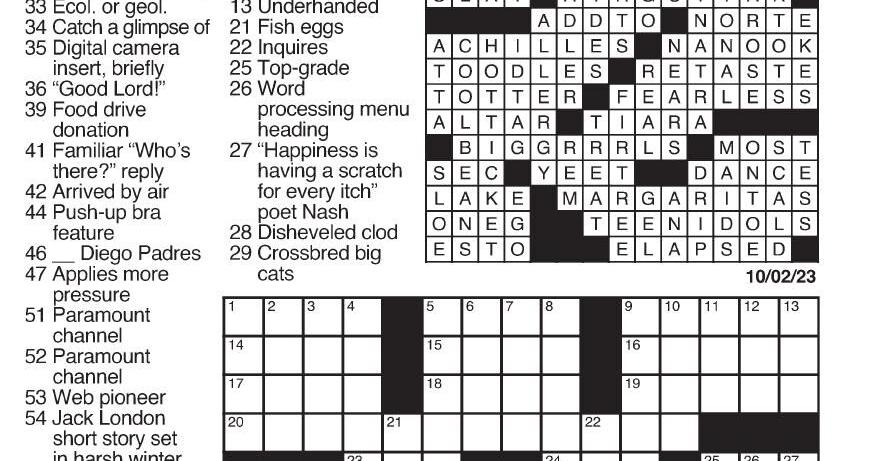 Times Picayune crossword Oct 2 2023 nola com
