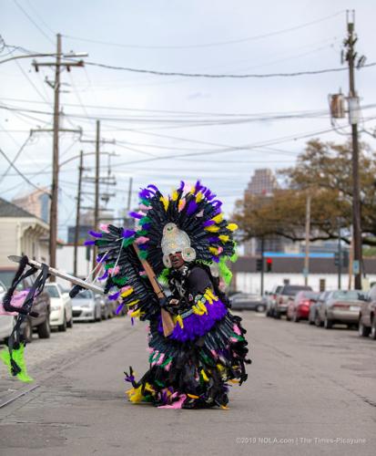 Mardi Gras Indians meander through Central City in New Orleans on Super Sunday 2019