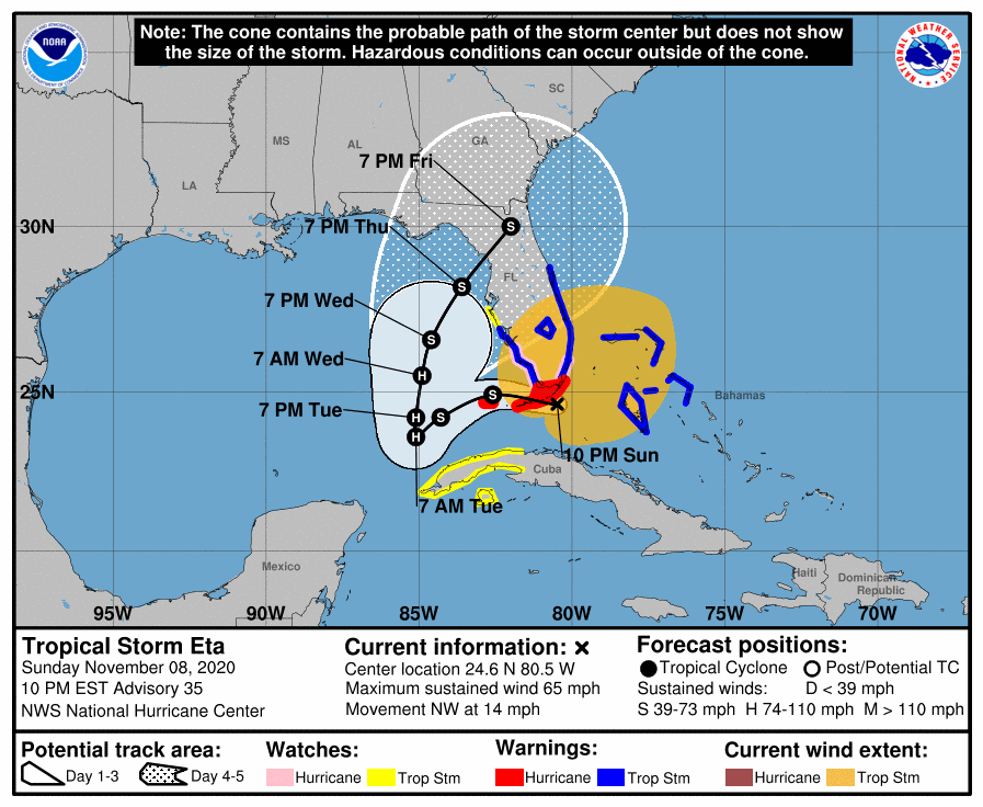 Tropical Storm Eta expected to reach hurricane status, strike Florida