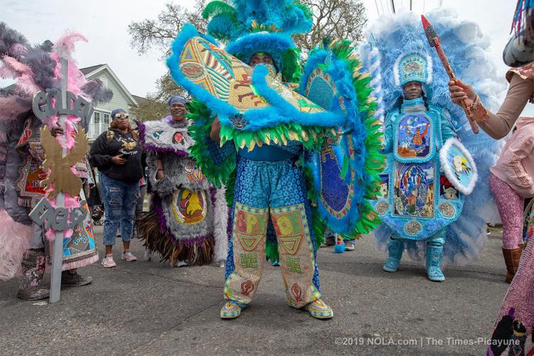 Mardi Gras Indians meander through Central City in New Orleans on Super Sunday 2019