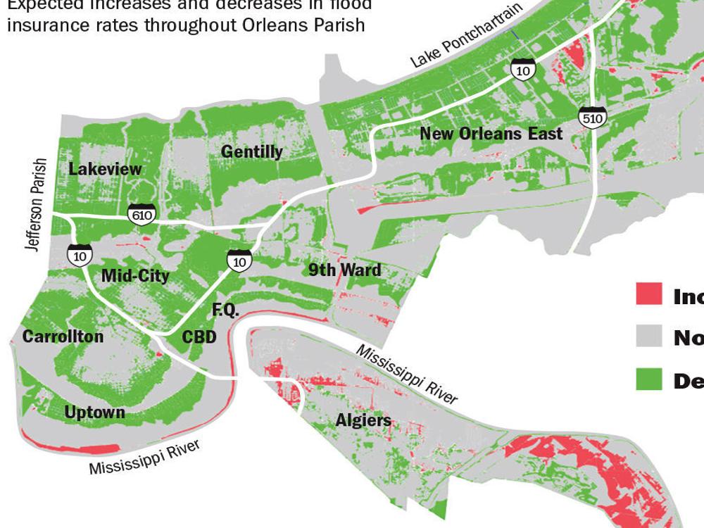 map of new orleans flooding New Orleans Revised Flood Maps Set To Slash Insurance Rates For Many Homeowners News Nola Com map of new orleans flooding