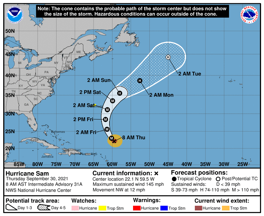 Hurricane Sam 7am path Sept 30