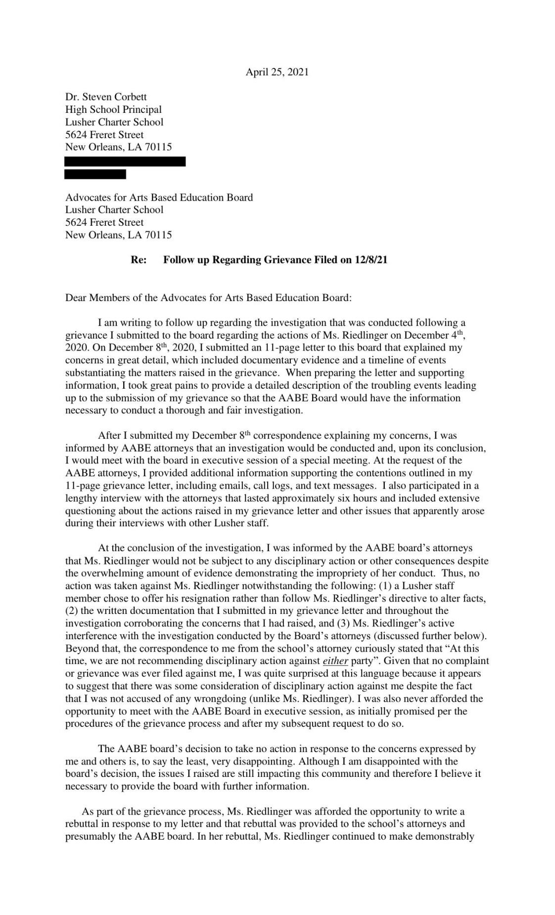 Lusher Ceo Accused Of Discriminatory Behavior See Grievance Letter Follow Up Education Nola Com Lusher Ceo Accused Of Discriminatory Behavior See Grievance Letter Follow Up Education Nola Com