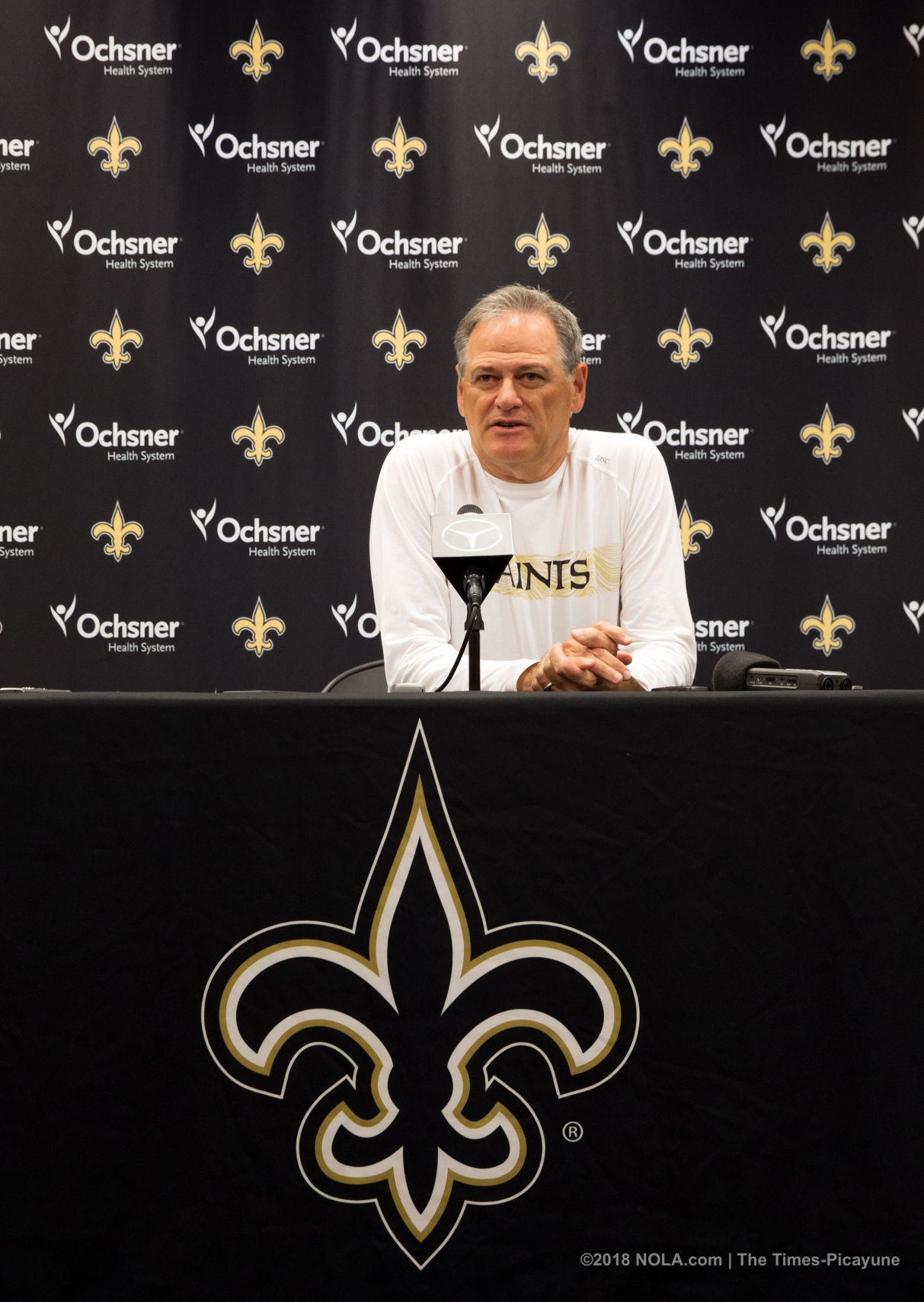 Saints General Manager Mickey Loomis speaks with the media during a news  conference at the New Orleans Saints training facility in Metairie, La.  March 15, 2006. The Saints have signed former San