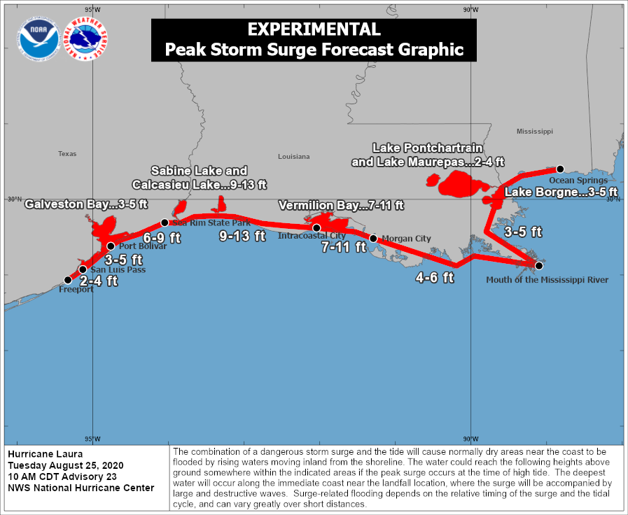 Hurricane Storm Surge Maps Laura's 13 foot surge threat forces widespread evacuations on 