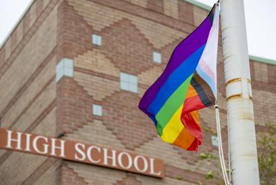 Pride flag outside high school