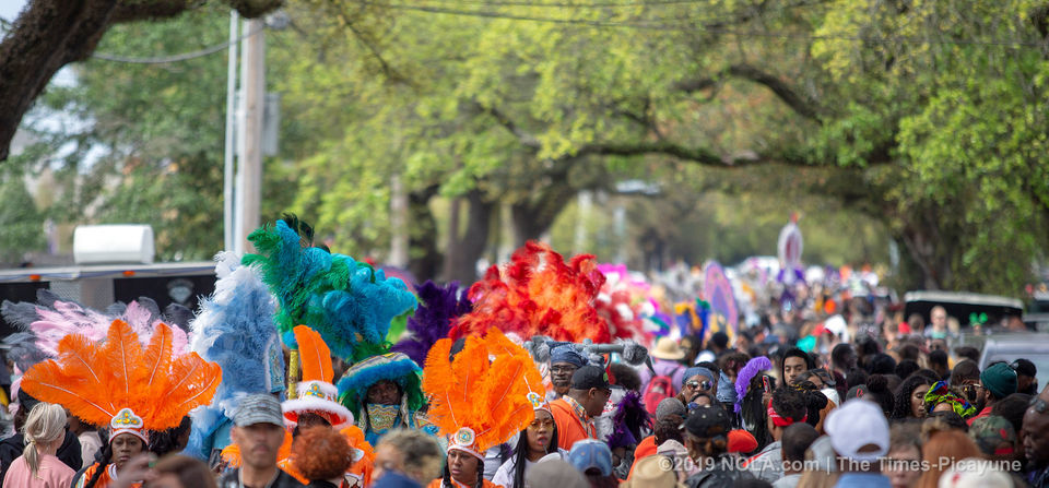 Mardi Gras Indians meander through Central City in New Orleans on Super Sunday 2019