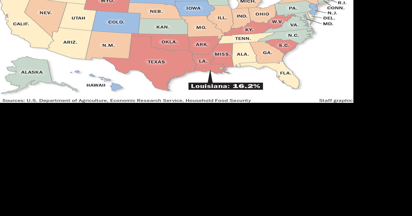 Louisiana ranks 3rd-highest for food insecure adults. See how other states compare.