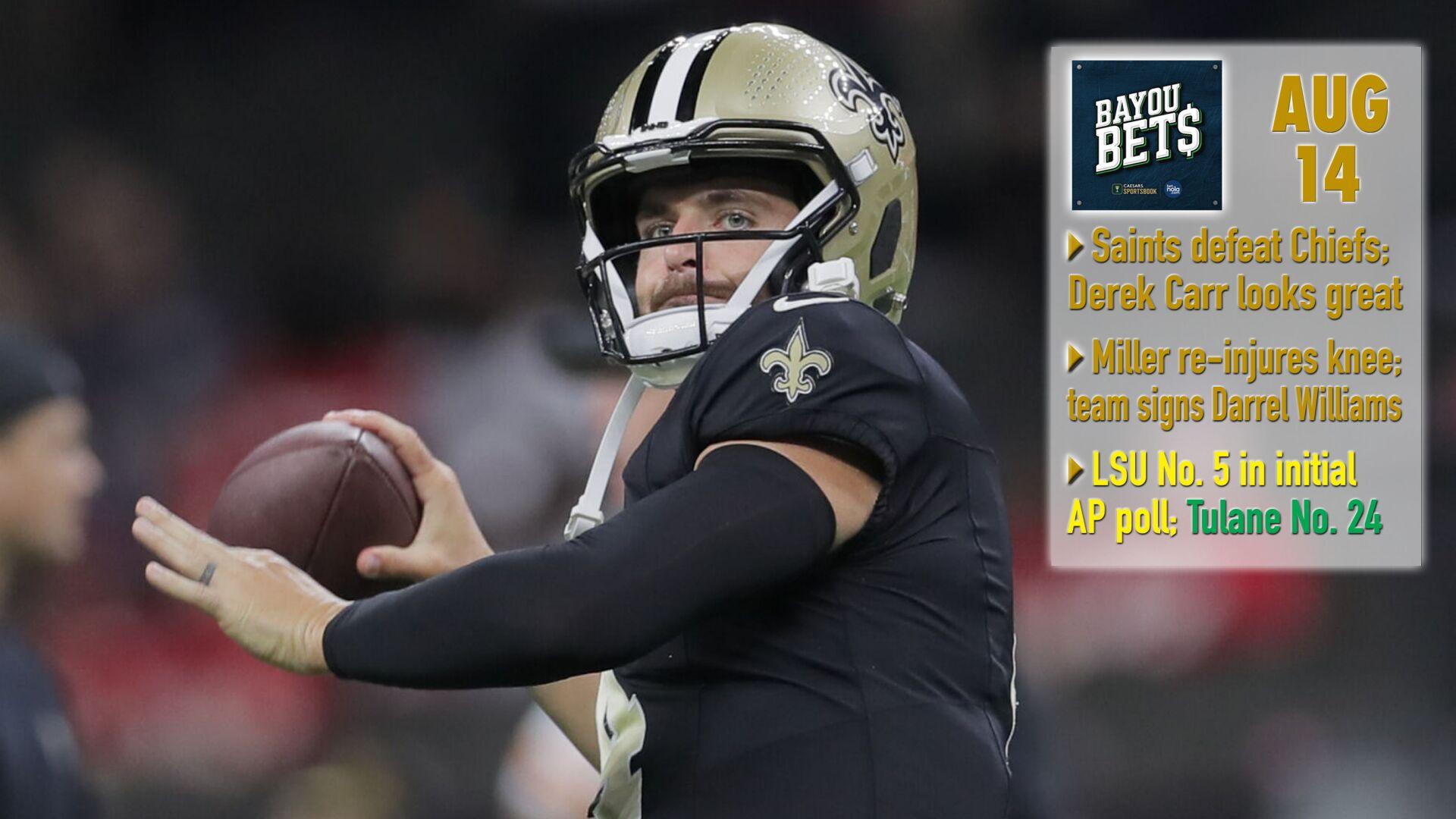 Saints, Derek Carr play well vs. Chiefs: Watch on Bayou Bets