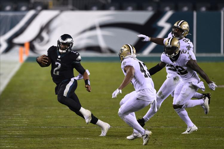 Jalen Hurts runs for 3 scores, Eagles beat Saints 40-29 - Seattle