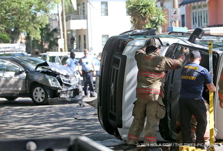 Medical transport van overturns in crash with SUV in Central City