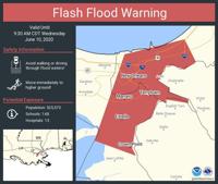 Flash flood warning map June 10