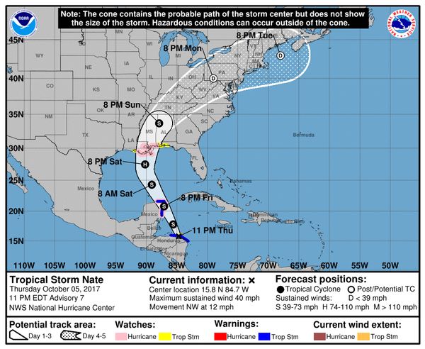 Tropical Storm Nate: Hurricane, storm surge watches issued for New ...