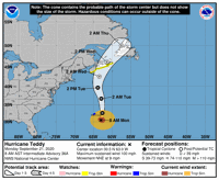 Hurricane Teddy 7am Monday track