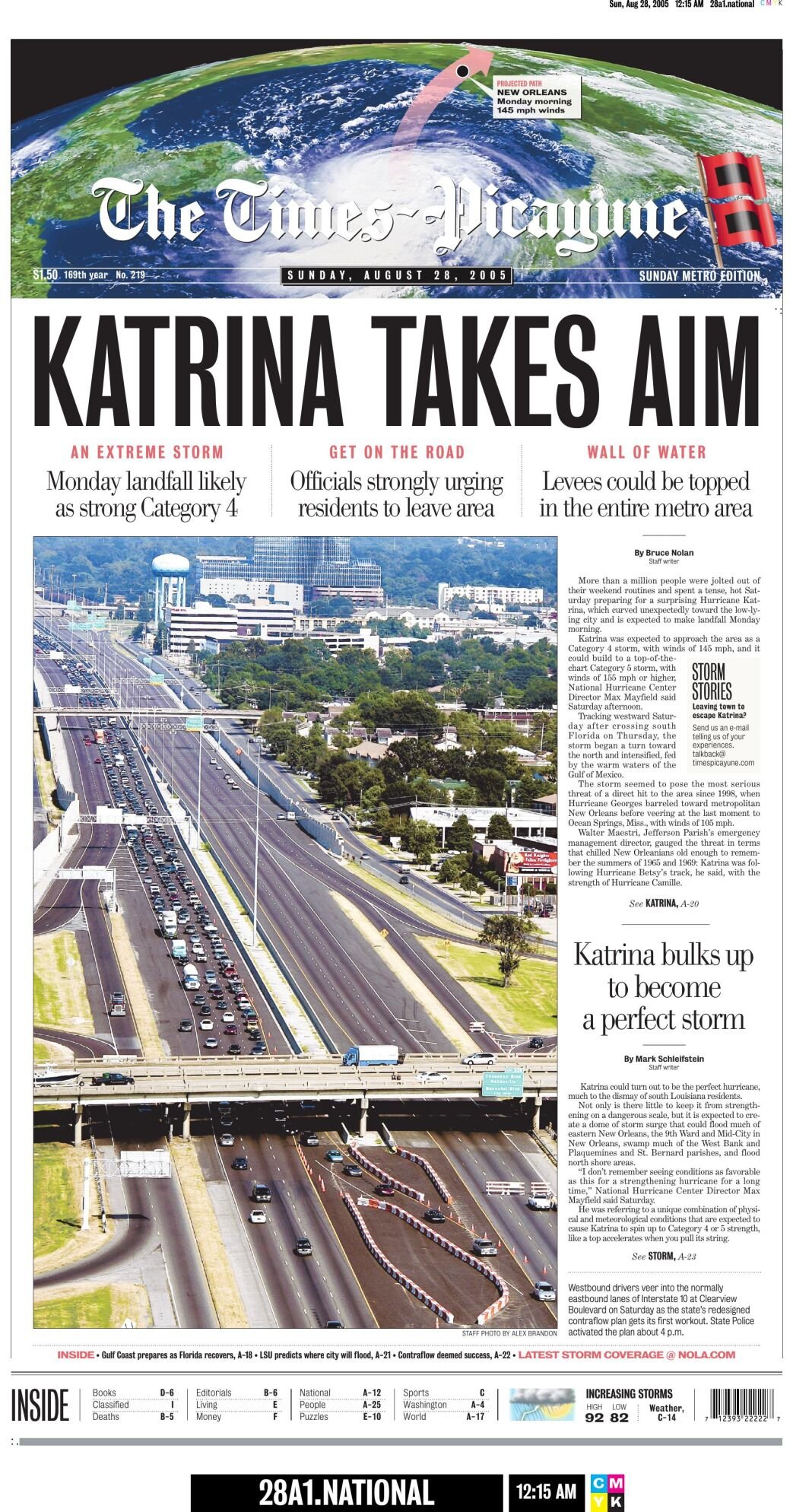 2005 TimesPicayune front page Katrina takes aim