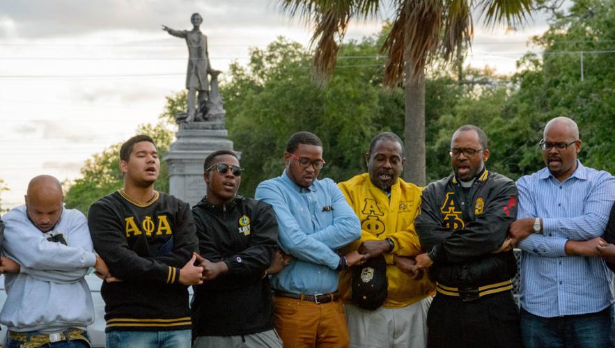 AfricanAmerican fraternity holds prayer vigil at Jefferson Davis statue, calls for removal