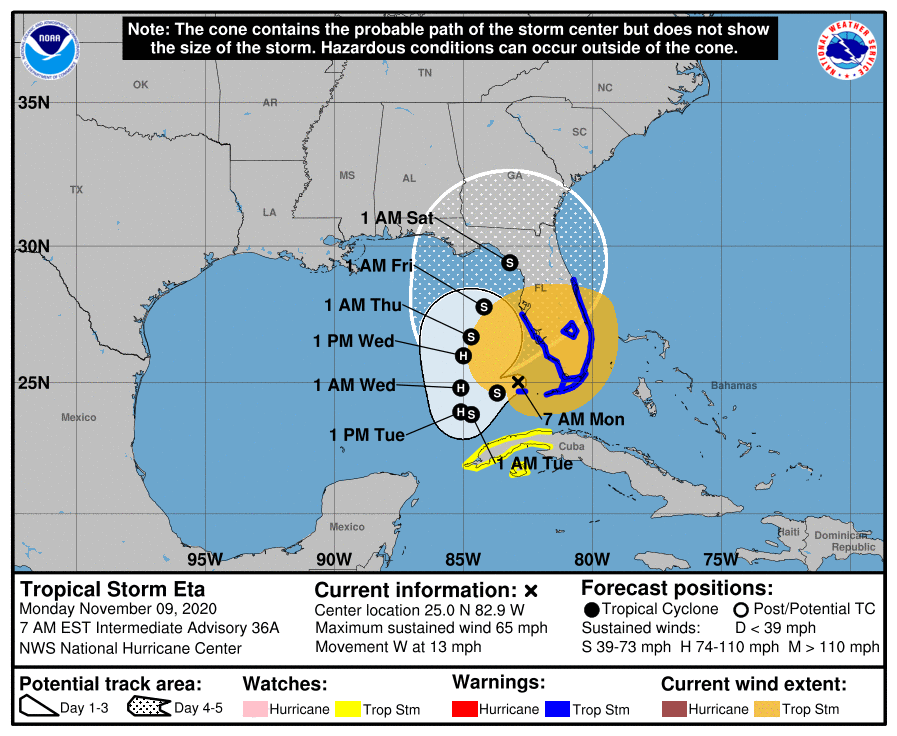 Tropical Storm Eta makes landfall in Florida Keys, expected to