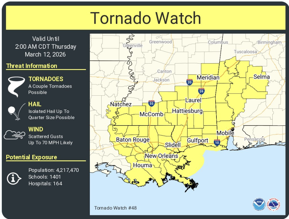 Tornado watch in effect for Louisiana, Mississippi | News | nola.com