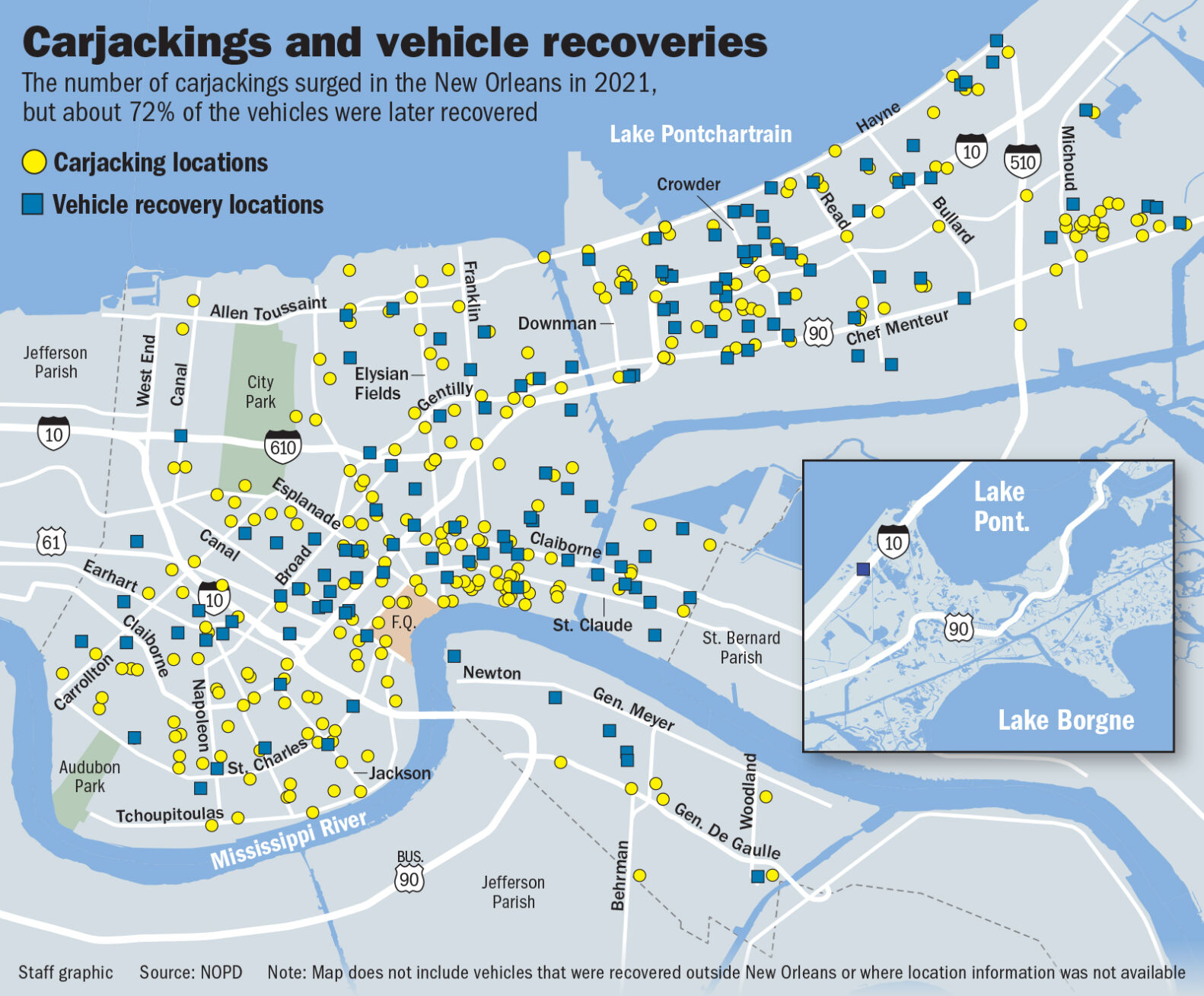 Where are carjacked vehicles being recovered in New Orleans See a