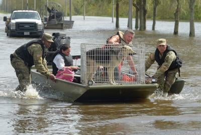 Evacuating people and pets in Lafitte during Hurricane Ida