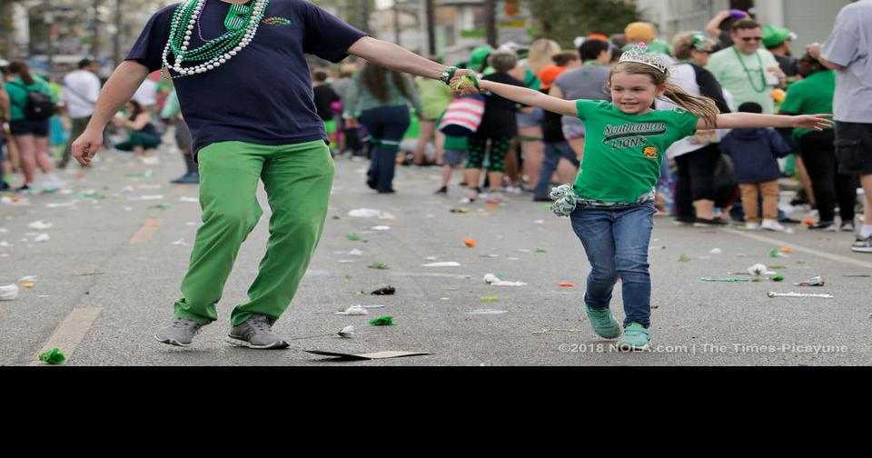 Irish Channel parade flows slowly down Magazine on St. Patrick's Day