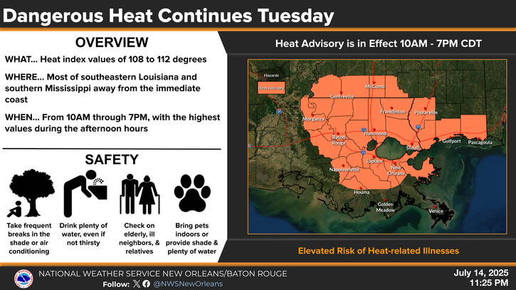 Heat advisory issued for New Orleans as temps feel like 112 | Weather ...