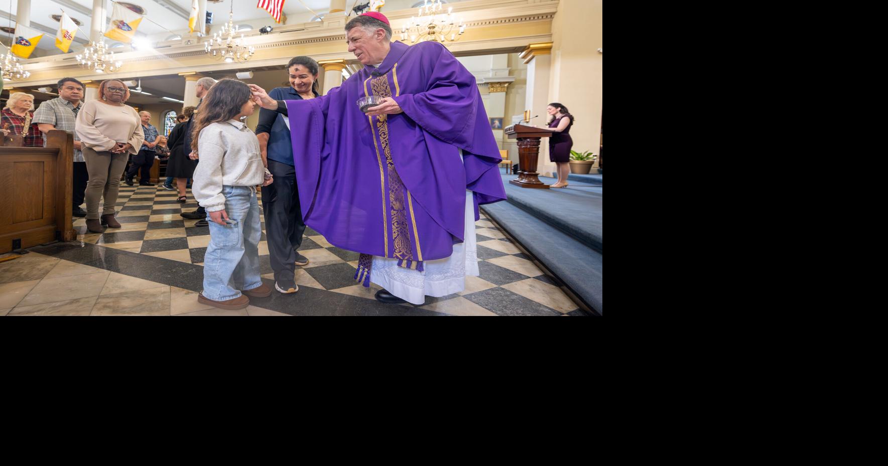 Faithful line up for ashes as new Archbishop James Checchio celebrates milestone Mass