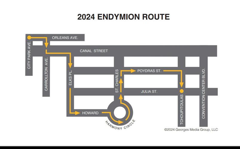 Map 2024 Endymion parade route, adds St. Charles Avenue Mardi Gras