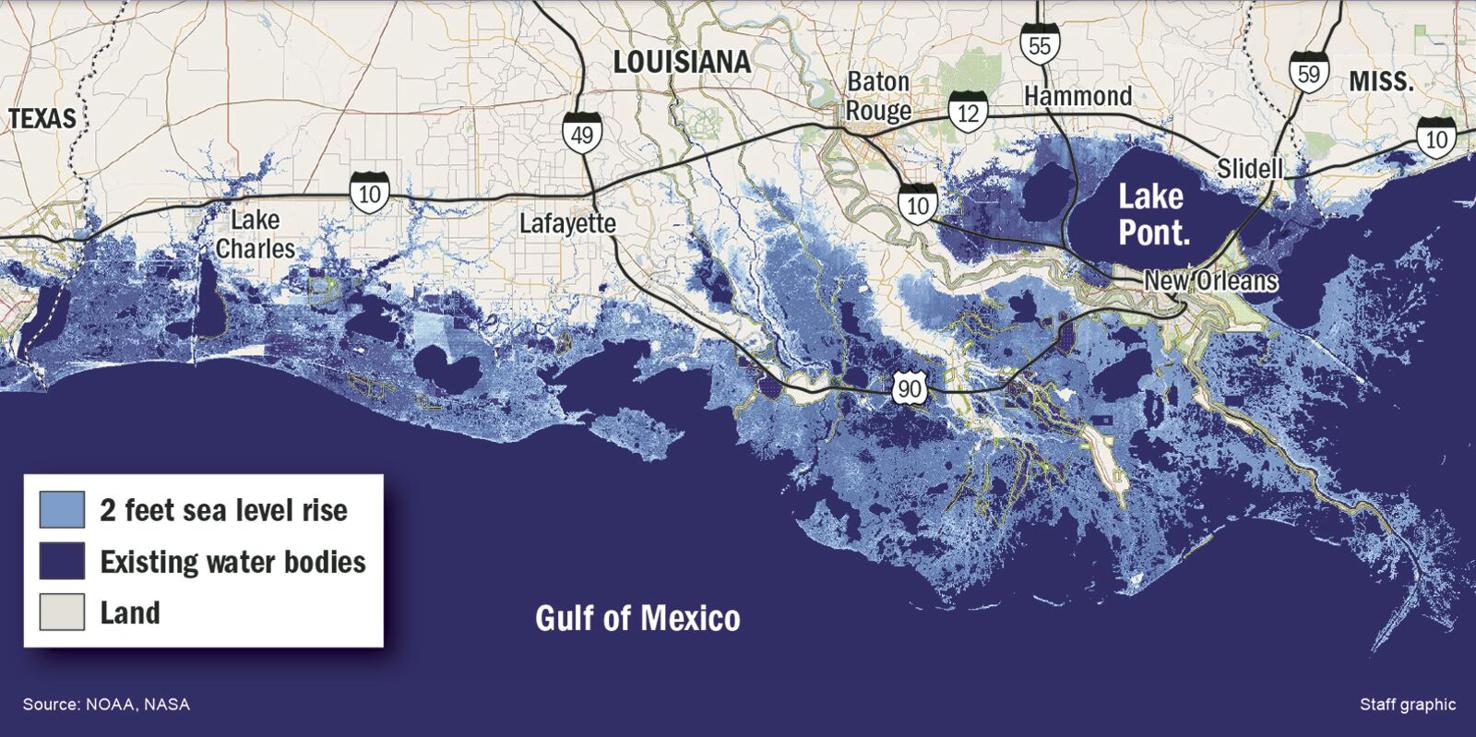 Seas could rise 2 feet on Louisiana coast by 2050, 4 feet by 2100