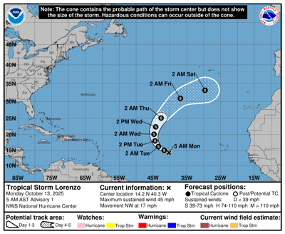 Tropical Storm Lorenzo forms, could strengthen: NHC | Hurricane