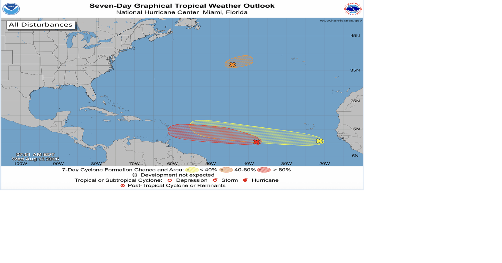 Tropical depression likely to form in Atlantic within 48 hours, forecasters track two more disturbances