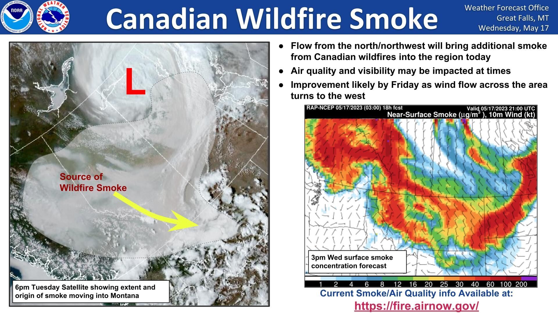 Montana air quality impacted by wildfire smoke from Canada Great